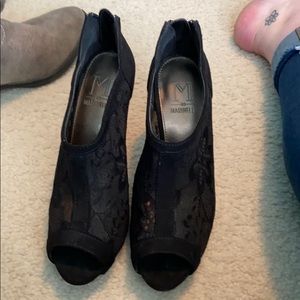 Black lace heeled booties